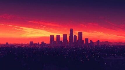 Abstract Cityscape with Ethereal Gradient and Red Horizon