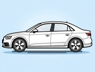 Fototapeta premium Side view of a sleek white sedan against a light blue background, showcasing its design