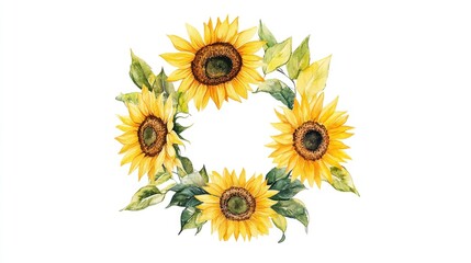 Watercolor sunflower wreath, vibrant colors, artistic floral design, for background or card, possible use greeting card, print