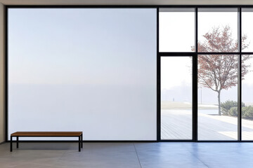 Fototapeta premium Modern interior design with minimalist features and large windows for natural light