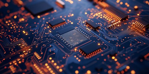 Intricate Circuit Board with Glowing Connections Showcasing Modern Technological Advancements