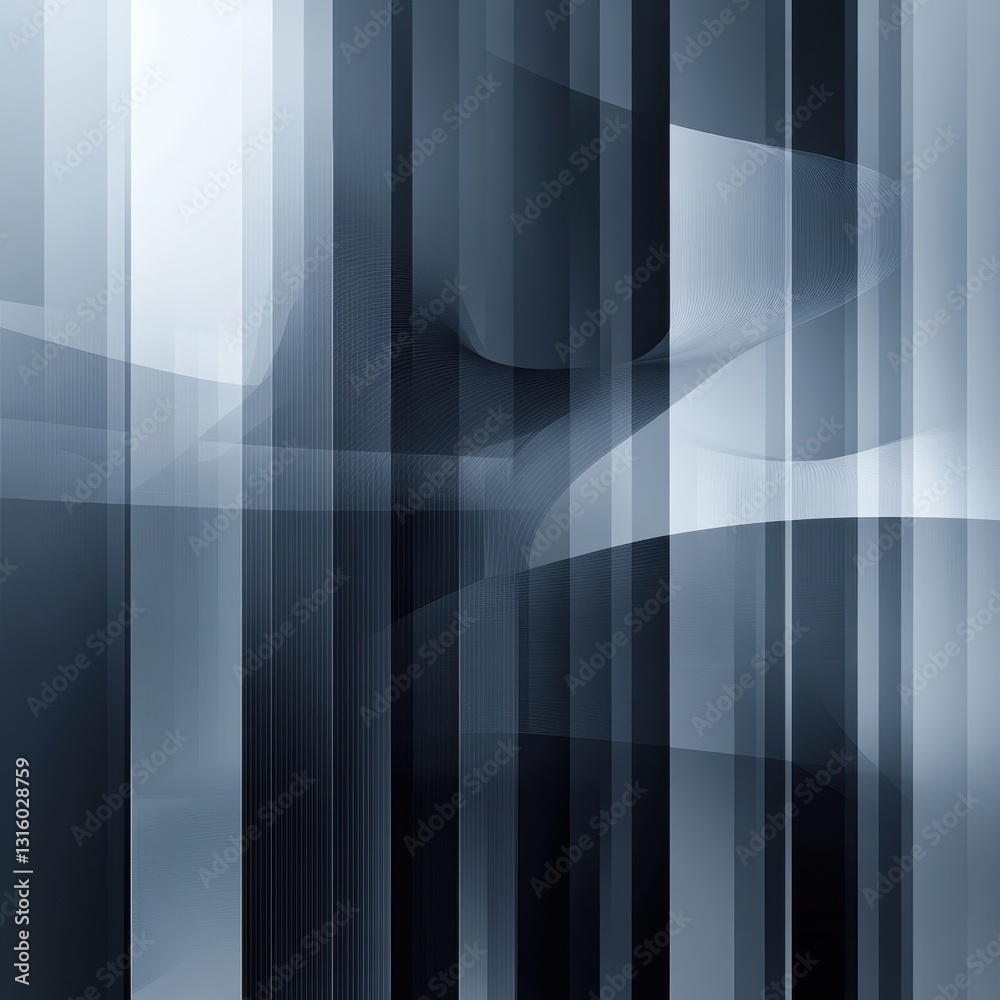 Poster abstract composition of vertical stripes and flowing lines creating a modern and dynamic visual effe