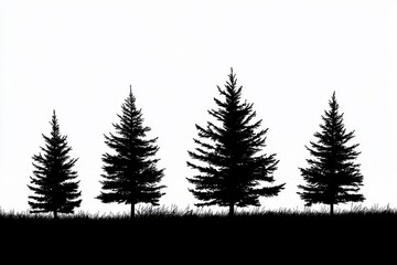 Fototapeta premium Pine tree silhouettes for nature enthusiasts in minimalist styles, perfect for eco-conscious projects and tranquil decor themes that inspire serenity and connection to the outdoors