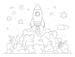 Rocket launching, space background, startup concept, illustration