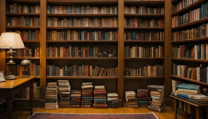 Cozy Vintage Library with Bookshelves Filled with Old Literature