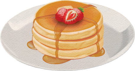 Pancakes with Honey Butter Strawberries Topping