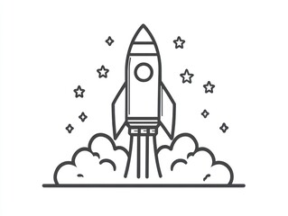 Fototapeta premium Rocket launching, space flight, stars, clouds, success, business startup