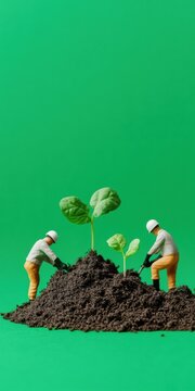 Earth Day Eco-Innovation Miniature Gardeners Cultivating Sustainable Future in Hyperrealistic Green Wellness Narrative for Environmental Branding