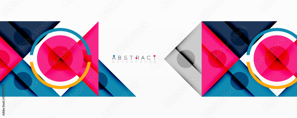 Wall mural geometric abstract design with layered triangles, circles, and gradients, forming a structured patte