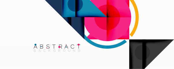 Geometric abstract design with layered triangles, circles, and gradients, forming a structured pattern with sharp contrasts and depth