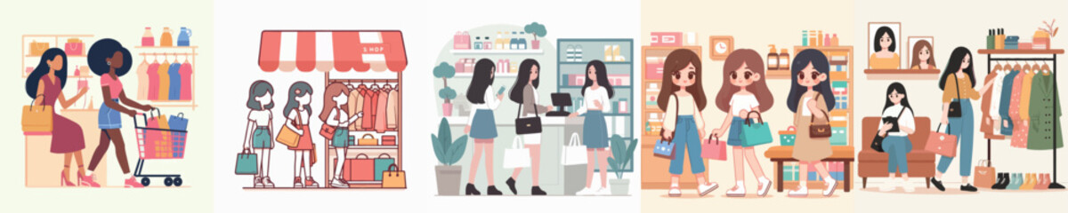 Shopping Girl Vector Image With Simple And Minimalist Design Falt