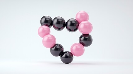 Pink   Black Balloons Heart Shape  Romantic 3D Render