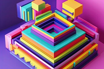 Vibrant Three-Dimensional Abstract Geometric Design with Layered Patterns