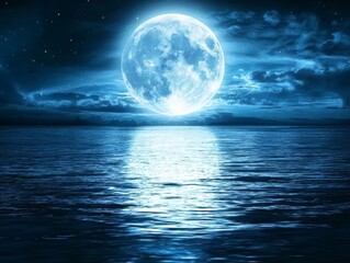 Moonlit Ocean Night: Stars, Clouds, and Lunar Reflection