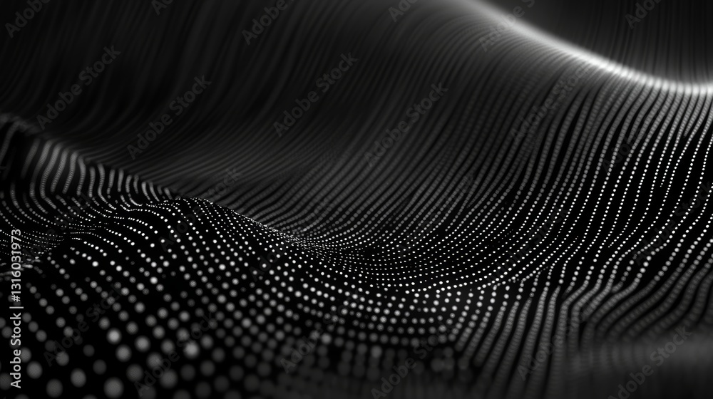 Poster explore a captivating abstract design featuring a flowing black wave surface adorned with delicate w