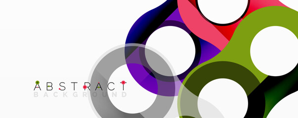 Fototapeta premium Abstract circle element composition with overlapping circular and tubular shapes featuring smooth gradients, transparency effects, and dynamic layering