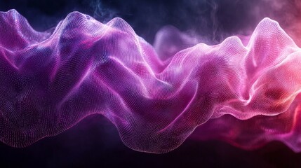 Abstract 3D rendered purple and pink smoke or wave particle effect, vibrant digital art background, modern design for wallpaper, backdrop, or cover.