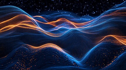 Obraz premium A blue and orange wave pattern with a lot of dots. The blue and orange waves are very close together
