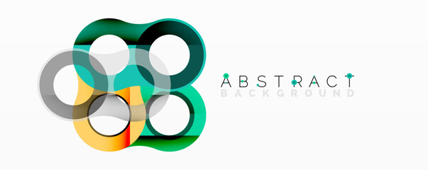 Abstract circle element composition with overlapping circular and tubular shapes featuring smooth gradients, transparency effects, and dynamic layering