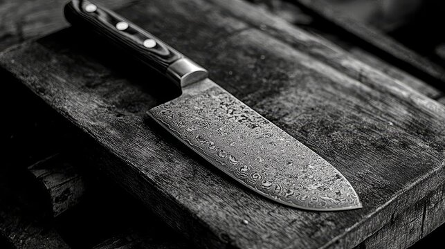 This stainless steel kitchen setup comes with a retro butcher knife and a cutting board
