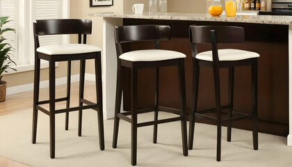 Modern Kitchen Bar Stools with White Cushions in Stylish Interior