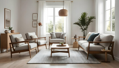 Cozy modern living room with neutral colors and natural light