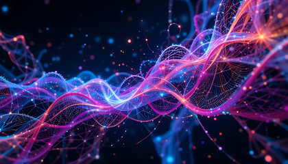 Naklejka premium Stunning Abstract Neon Wave Background: Digital Art & Technology Wallpaper