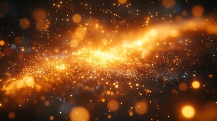 Immersive golden atom display with celestial-inspired lighting and floating sparkles