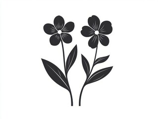 Fototapeta premium Simple black floral design, isolated on white; elegant, minimalist style, ideal for cards