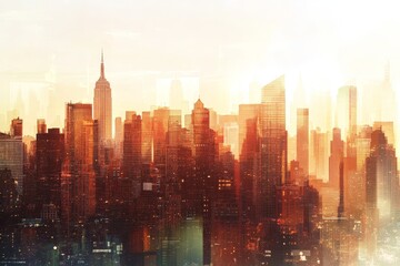 Fototapeta premium Vibrant Sunset Over Urban Skyline with Silhouetted Buildings