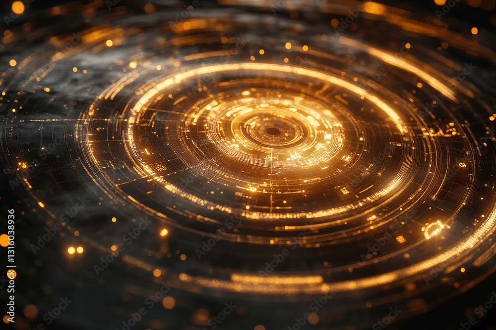 Poster stunning futuristic digital interface with glowing circular data patterns