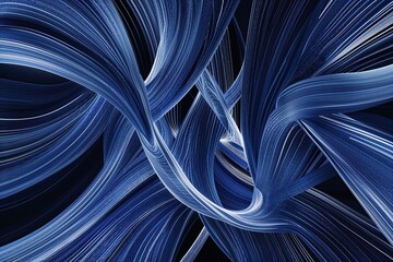 Modern Abstract Indigo Tapestry of Intertwining Lines in Futuristic Design