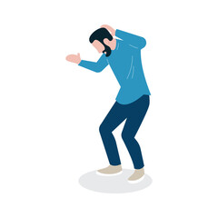 Man stressed, hands on head, white background, website design