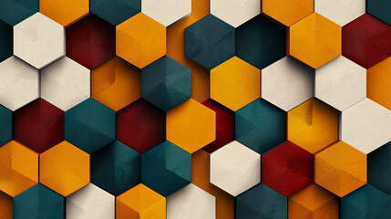 An Abstract Symphony of Hues A Captivating Hexagonal Mosaic in Rich Autumnal and Earthy