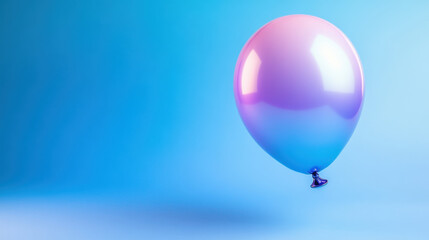 Glossy balloon floating in serene blue background, creating whimsical atmosphere