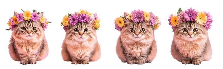 High-Definition Cute Cat with Flower - PNG