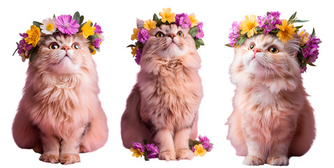 High-Definition Cute Cat with Flower - PNG