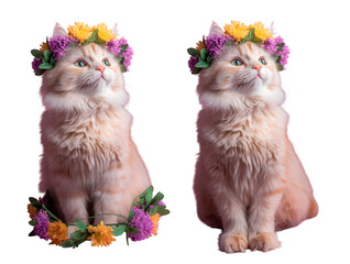 High-Definition Cute Cat with Flower - PNG