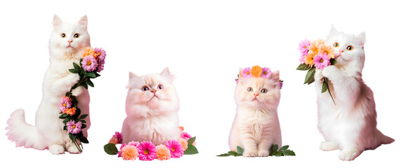 High-Definition Cute Cat with Flower - PNG