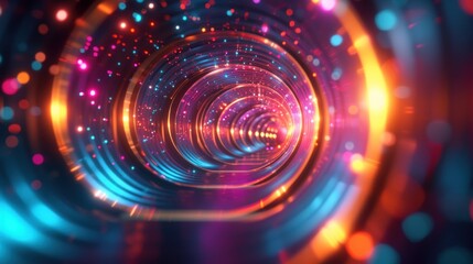 Abstract Vibrant Light Tunnel With Glowing Lines and Bokeh Effect