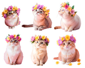 High-Definition Cute Cat with Flower - PNG