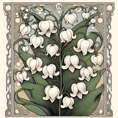 아르누보 스타일 느낌의 은방울꽃 일러스트, jpeg (Art Nouveau style Convallaria majalis illustration, jpeg)	