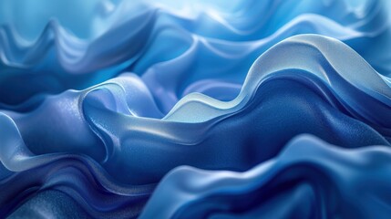 Fototapeta premium Close-Up View of Blue Satin Fabric Waves With Soft Folds and Shadows
