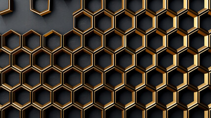 An Intricate Tapestry of Golden Hexagons on a Dark Background A Study in Geometric