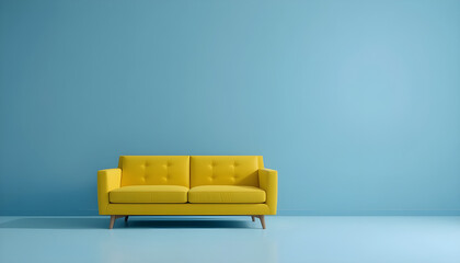 Modern Yellow Sofa Against a Light Blue Wall