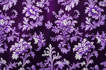 Luxurious Purple Damask Fabric with Floral Swirls in Biedermeier and Empire Design Styles