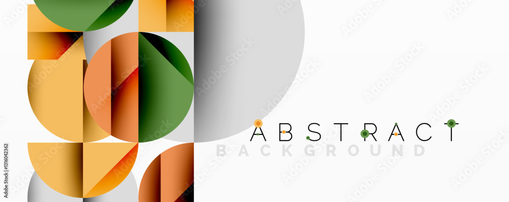 Poster Modern abstract composition with layered circles and angular segments featuring gradients, transparency effects, and a structured geometric layout