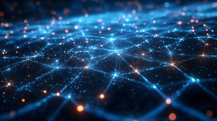 Obraz premium Abstract digital grid with glowing dots and interconnected lines creating network effect
