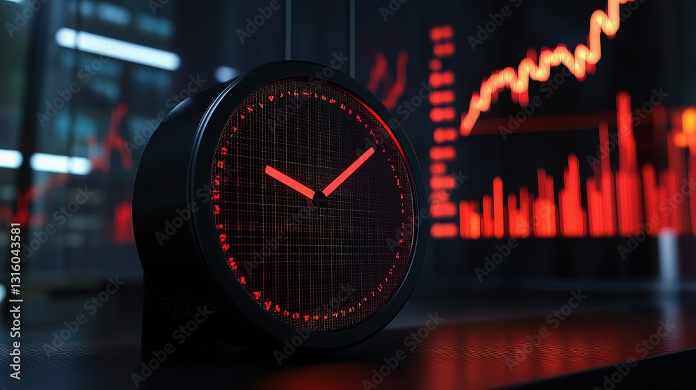 Poster digital clock with business-related data display for modern workspace