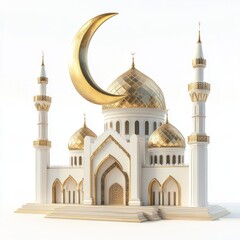 Fototapeta premium Golden crescent moon over white mosque.